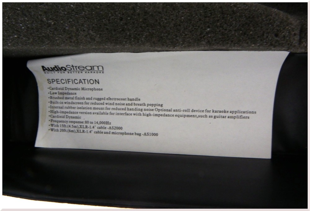 Black AudioStream Karaoke AS-2000 Dynamic With Microphone AS1000