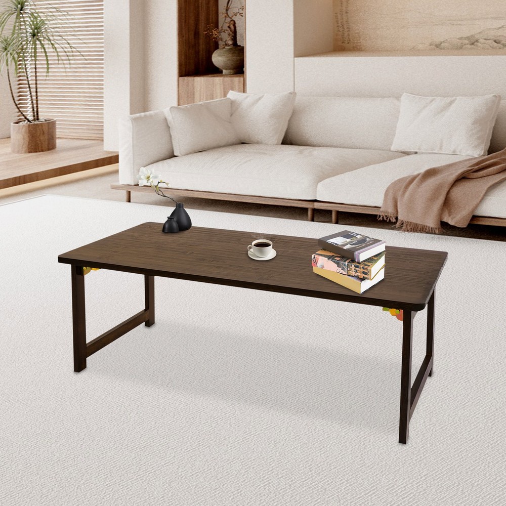 Folding Floor Table Foldable Coffee Table Sitting Dining Table Walnut Color NEW