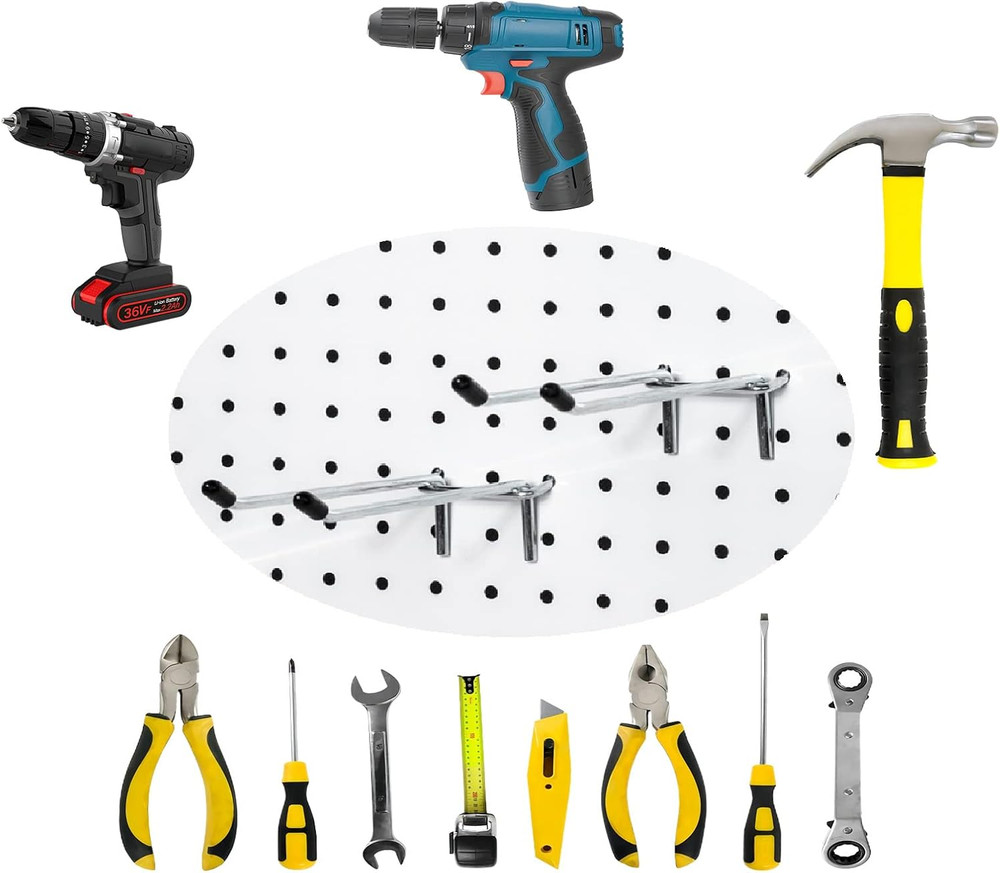 Pegboard Hooks 6" Double Peg Board Tool Hangers Rubber Tipped 10 Pack