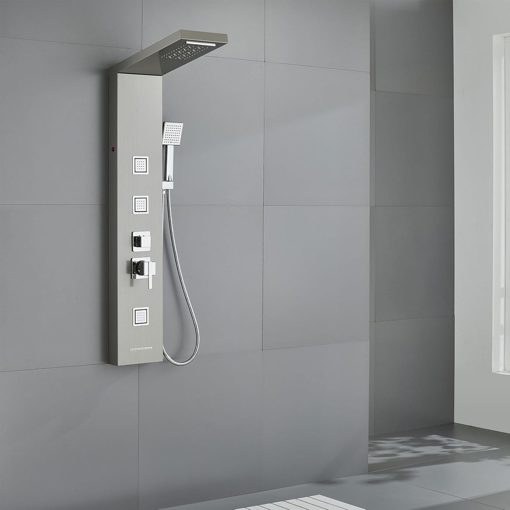 LED Shower Panel Tower with Rainfall, Massage Spray & Handheld Shower