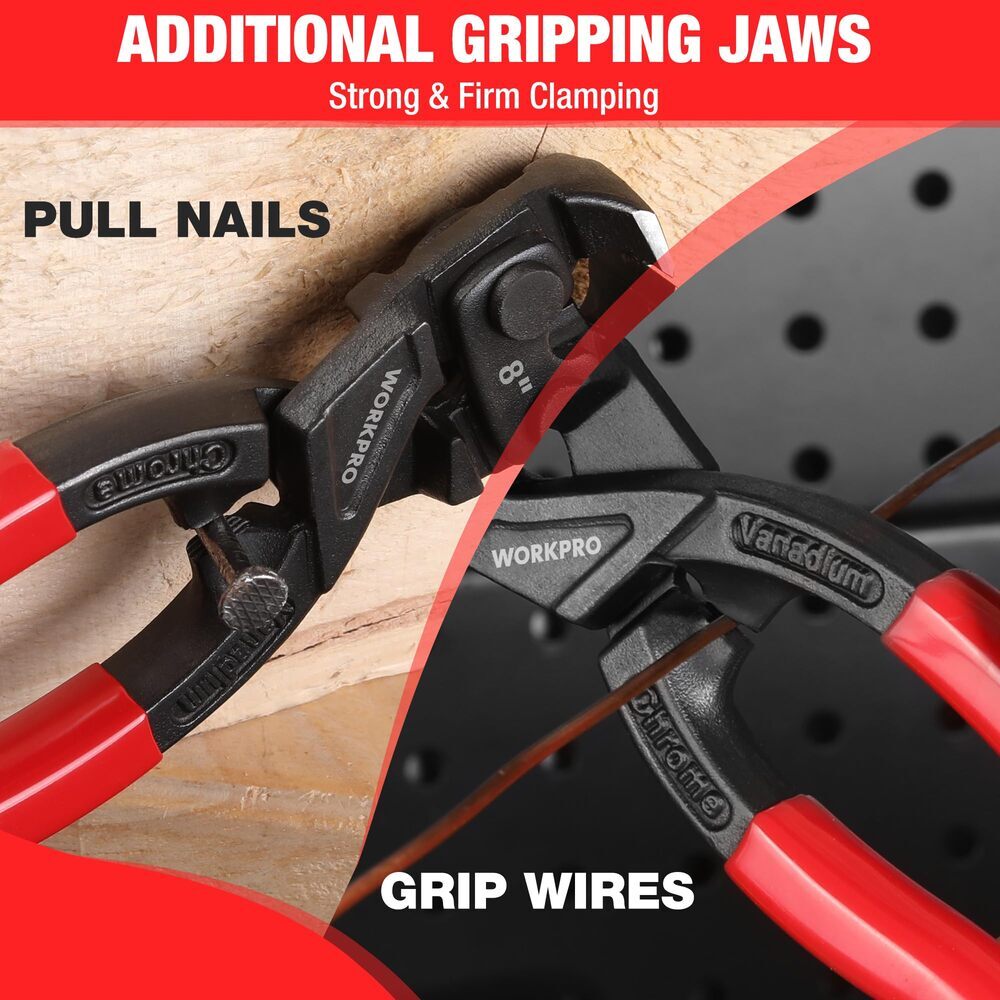 WORKPRO Nail Puller Pliers 8 Inch Durable CR-V Steel for Pulling Cutting Nails