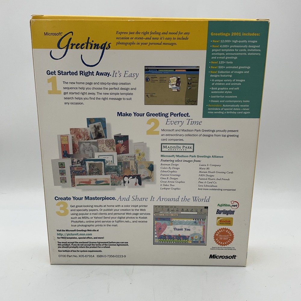 Microsoft Greetings v. 2001 Software, 2 Disc Set In Big Box