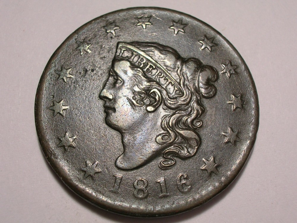 1816 Large Cent (XF, N-7, R-3, & Attractive)