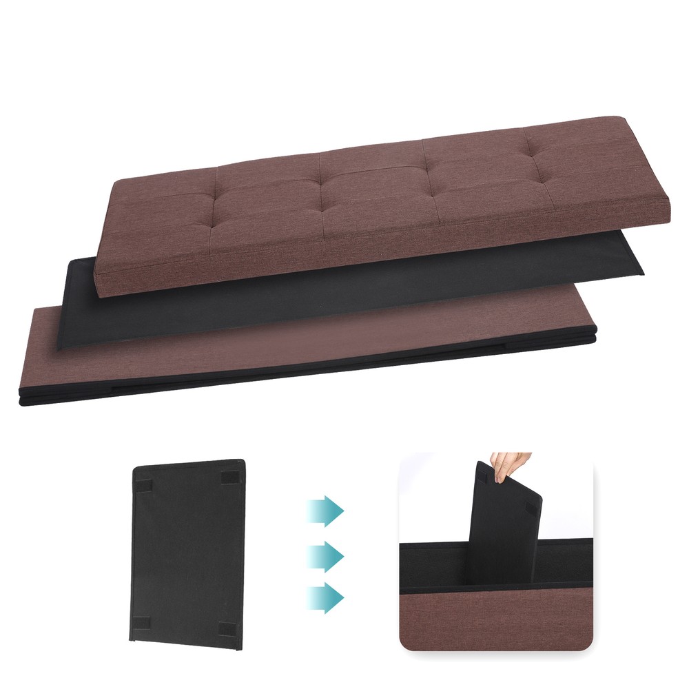43" Folding Storage Ottoman Bench Footrest Storage Stools Home Decor Brown