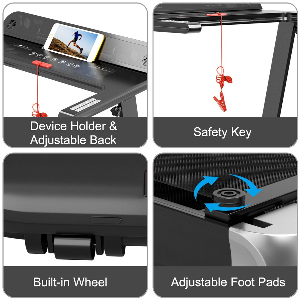 Folding Compact Walking Running Machine Electric Treadmill w/APP Control Speaker