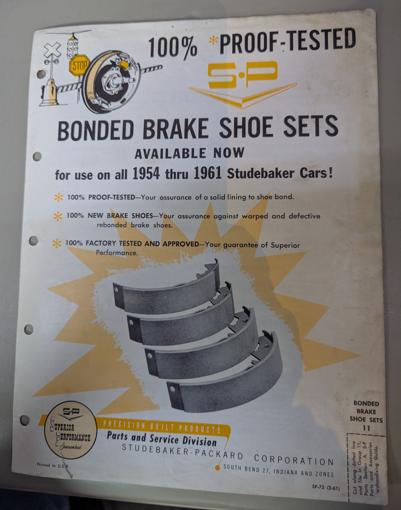 Studebaker Accessory Bonded Brake Shoe Sets Flyer