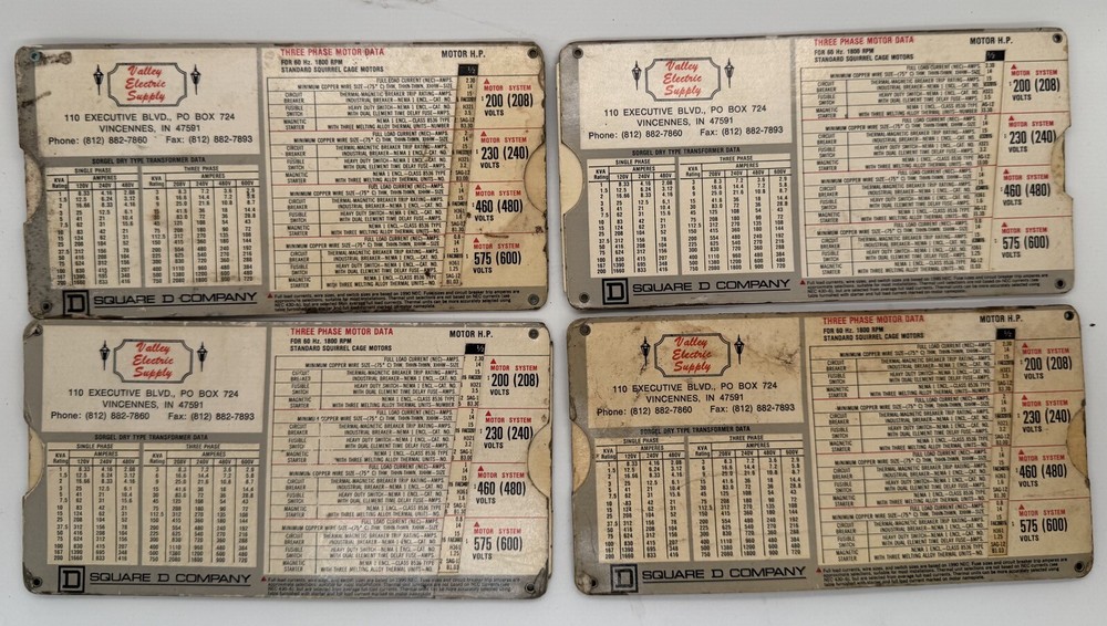 Vintage 1989 Square D Motor Data Slide Calculator Chart engineering electrical