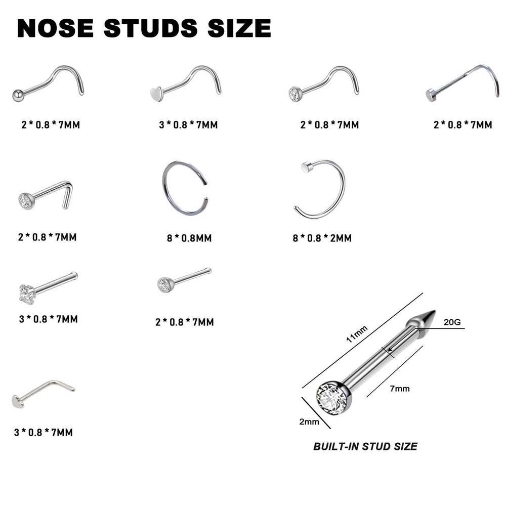 2 Pack Disposable Nose Piercing Tool Kit w/ 10PCS Nose Rings
