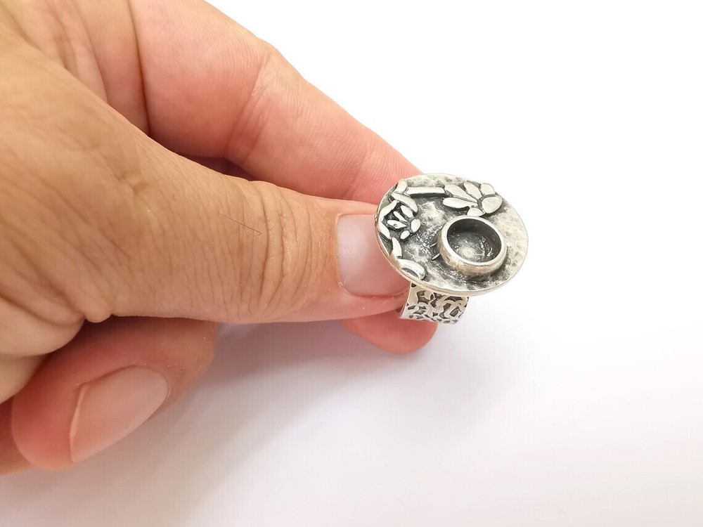 Flower Ring Blank Setting, Cabochon Mounting, Adjustable Resin Ring Base Bezels