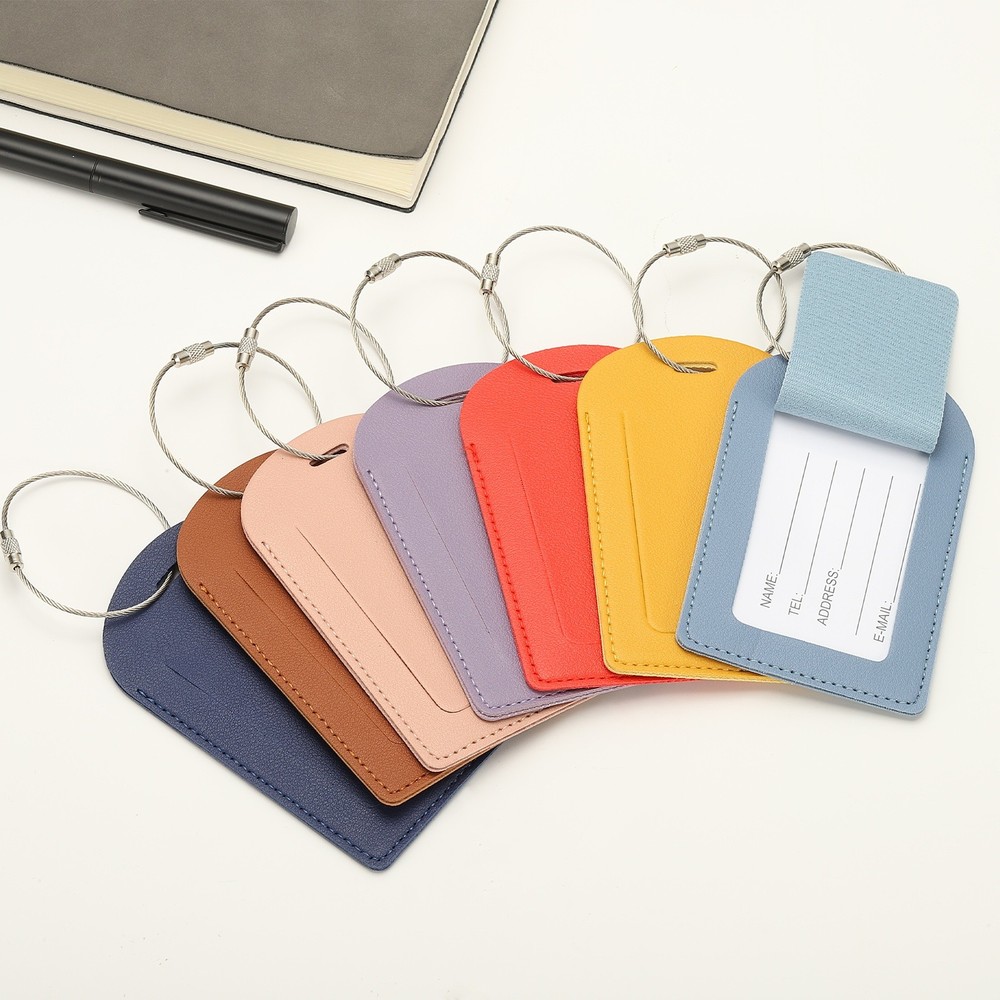 4 Pcs Suitcase Tags, Red Leather Luggage Name Tags, Sideways Flip