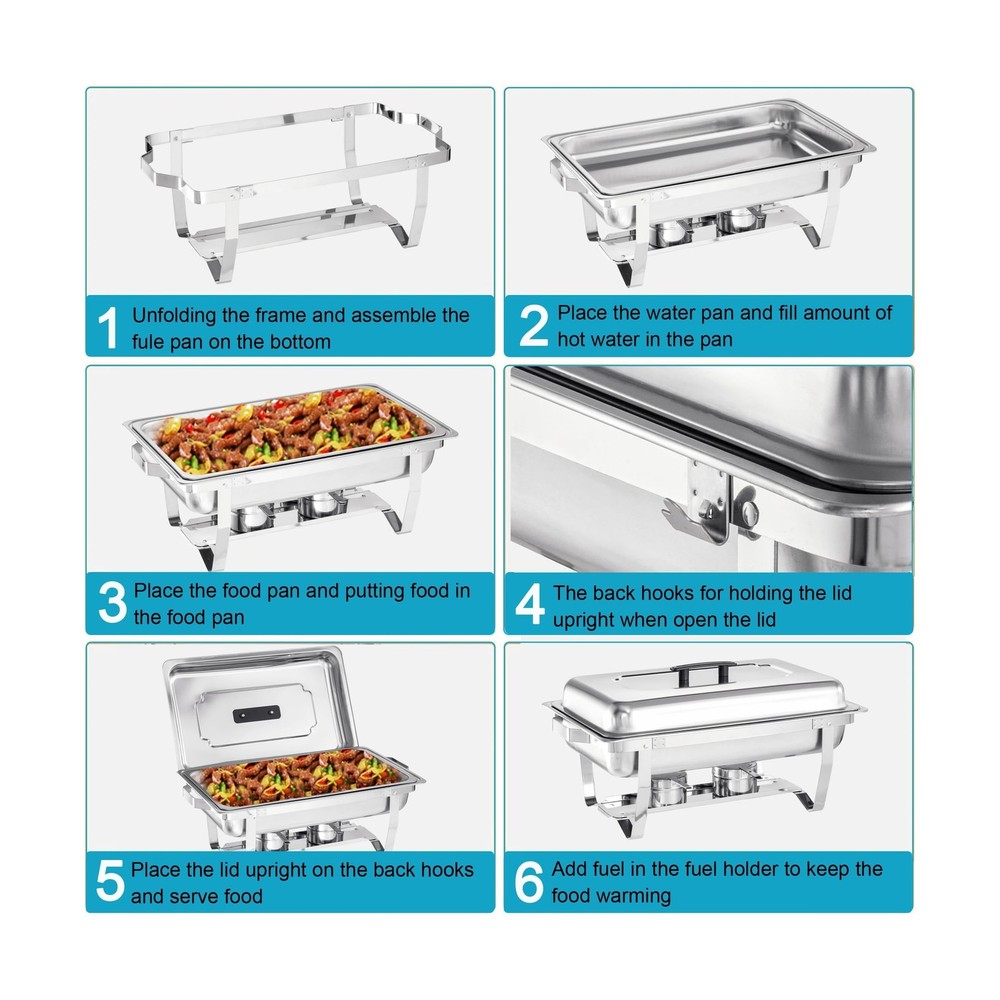 Chafing Dish Buffet Set 4 Packs,9 Quart Stainless Steel Foldable Rectangular ...