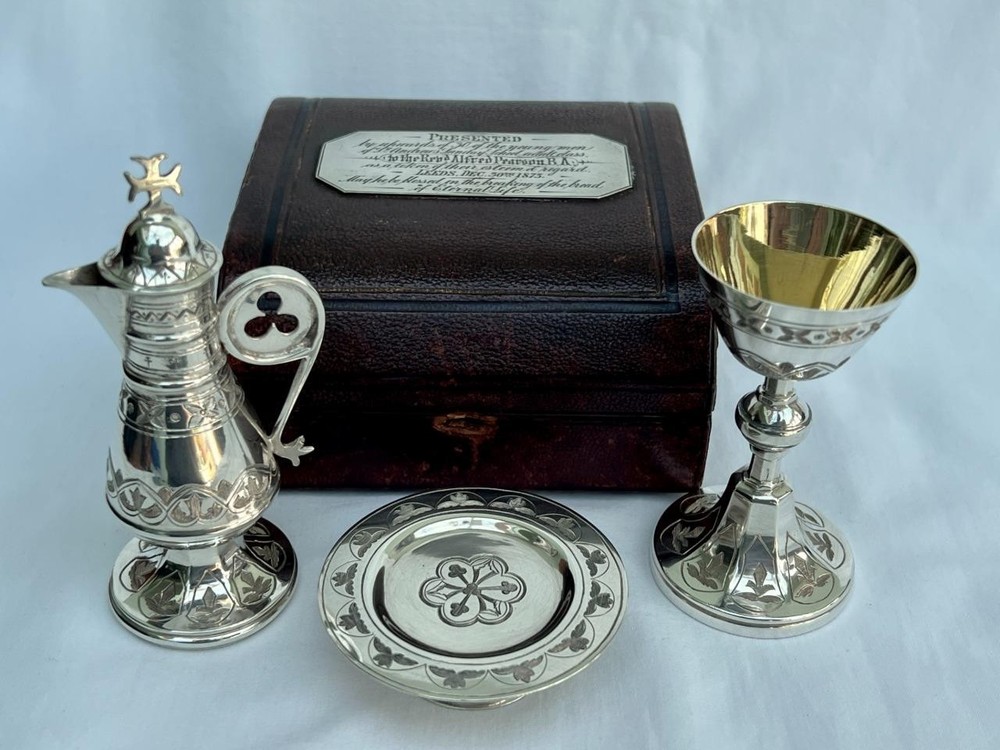 Fine Victorian Solid Sterling Silver Travelling 3 Piece Holy Communion Set