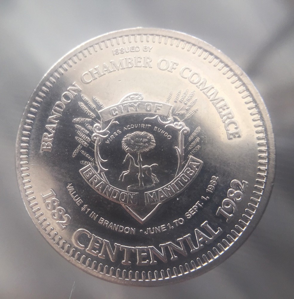 1982, Token, Brandon, MB, Centennial, 1 Dollar, Very Fine, AU