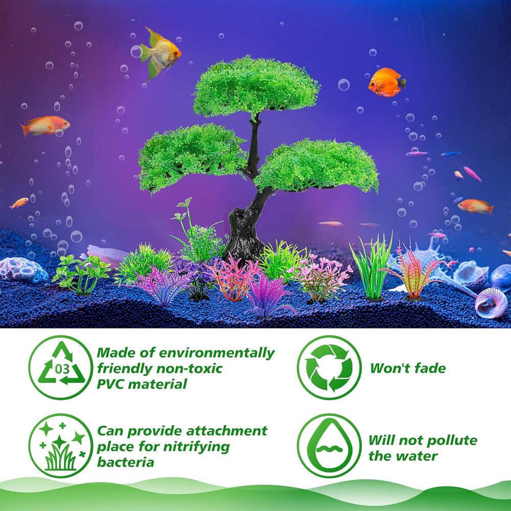 Ameliade Aquarium Artificial Plastic Plants Decoration, Aquarium Tree Decor Set,