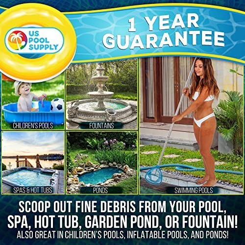Professional Spa & Pool Leaf Skimmer Net - 9" Deep Ultra Fine Mesh, Grip Handle,