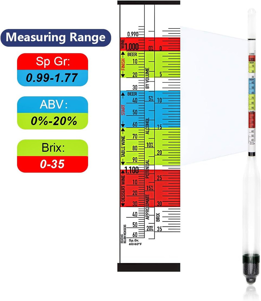 Hydrometer & Glass Test Jar Set, Triple Scale Alcohol Hydrometer with Glass C...