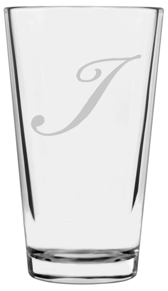 16oz Bix Script Cursive I Monogram Pint Drinking Glass