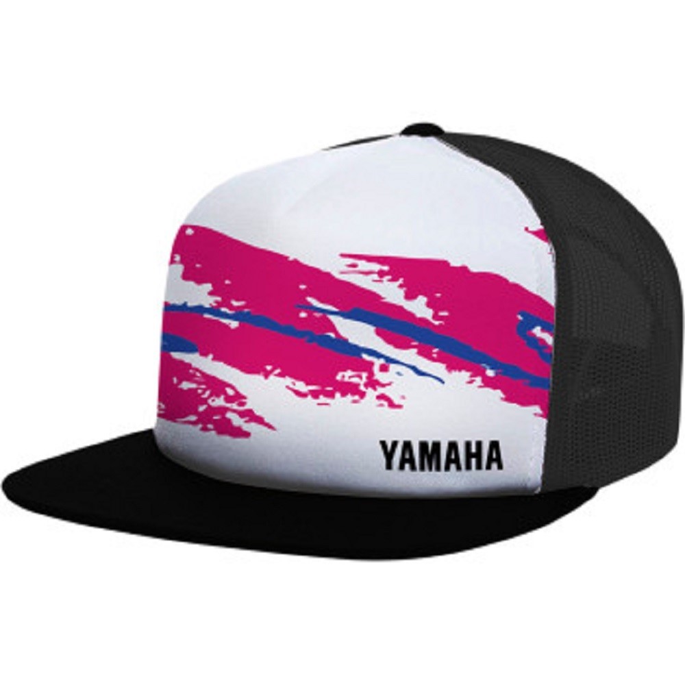 Licensed Yamaha White Graffiti Flat Bill Snapback Hat - One Size