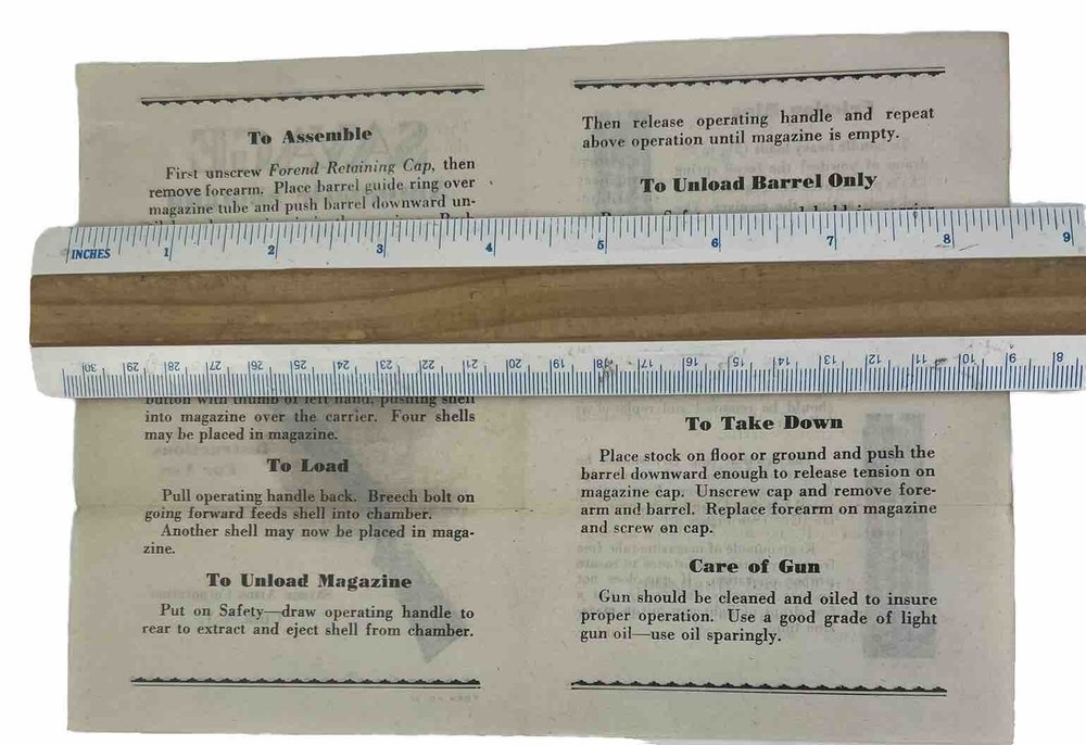 Savage Automatic Shotgun Instruction Sheet Vintage Manual