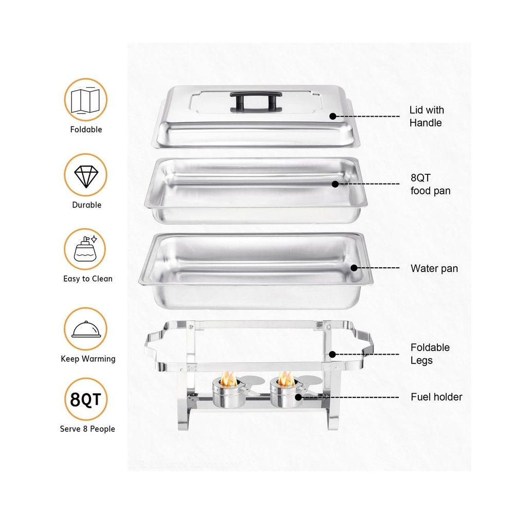 Chafing Dish Buffet Set 4 Packs,9 Quart Stainless Steel Foldable Rectangular ...