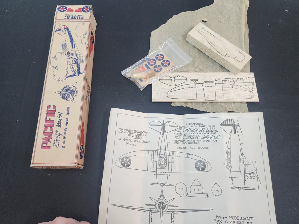 Vintage Balsa model plane kit Pacific Shelf Model Seversky P35 solid body model