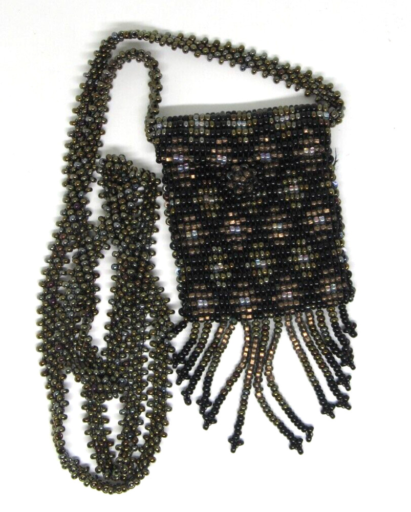 Vintage tiny glass seed Bead Beaded Purse Necklace