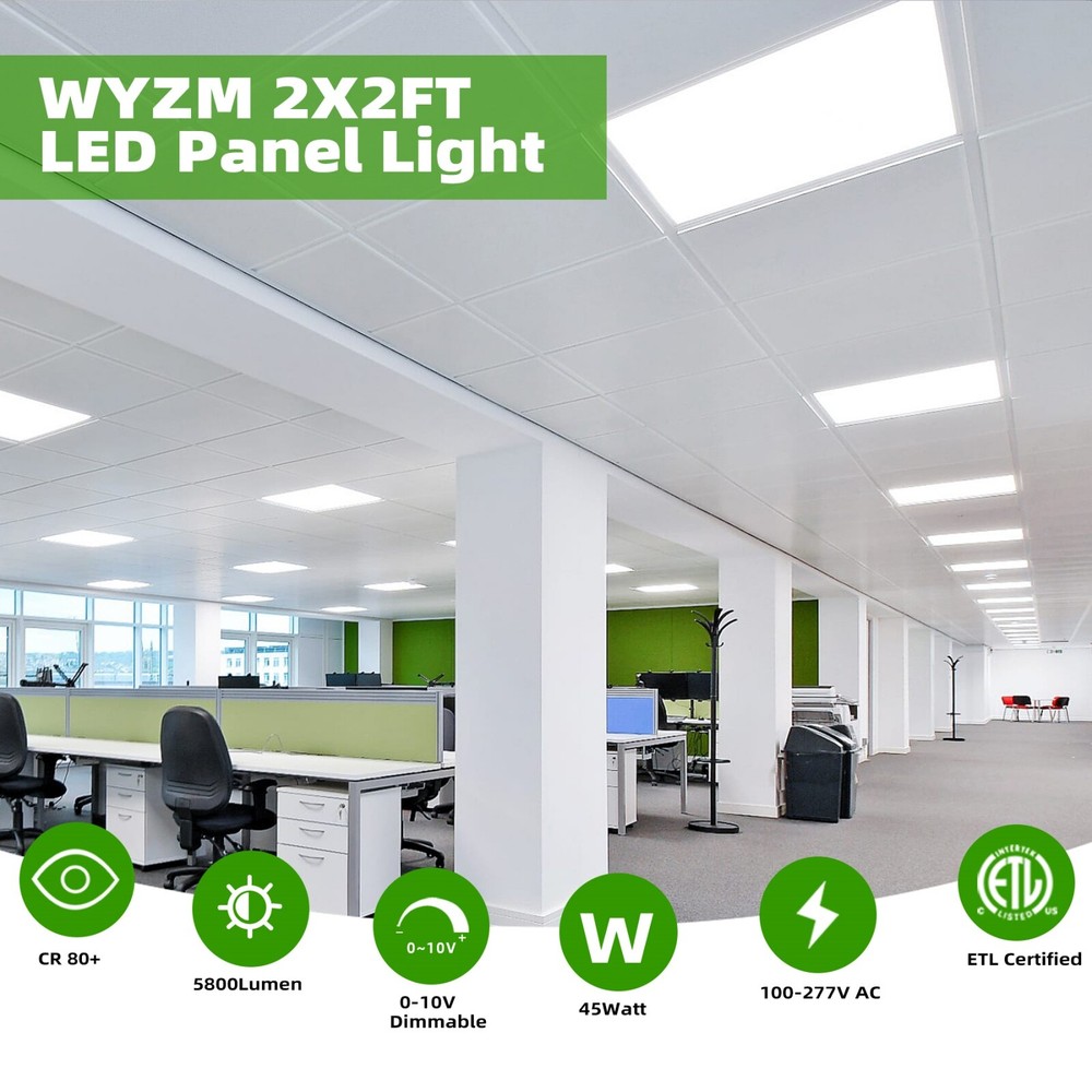 6Pack 2X2FT LED Flat Panel Light 45W Drop Ceiling Troffer Office Lamp 5000KWhite