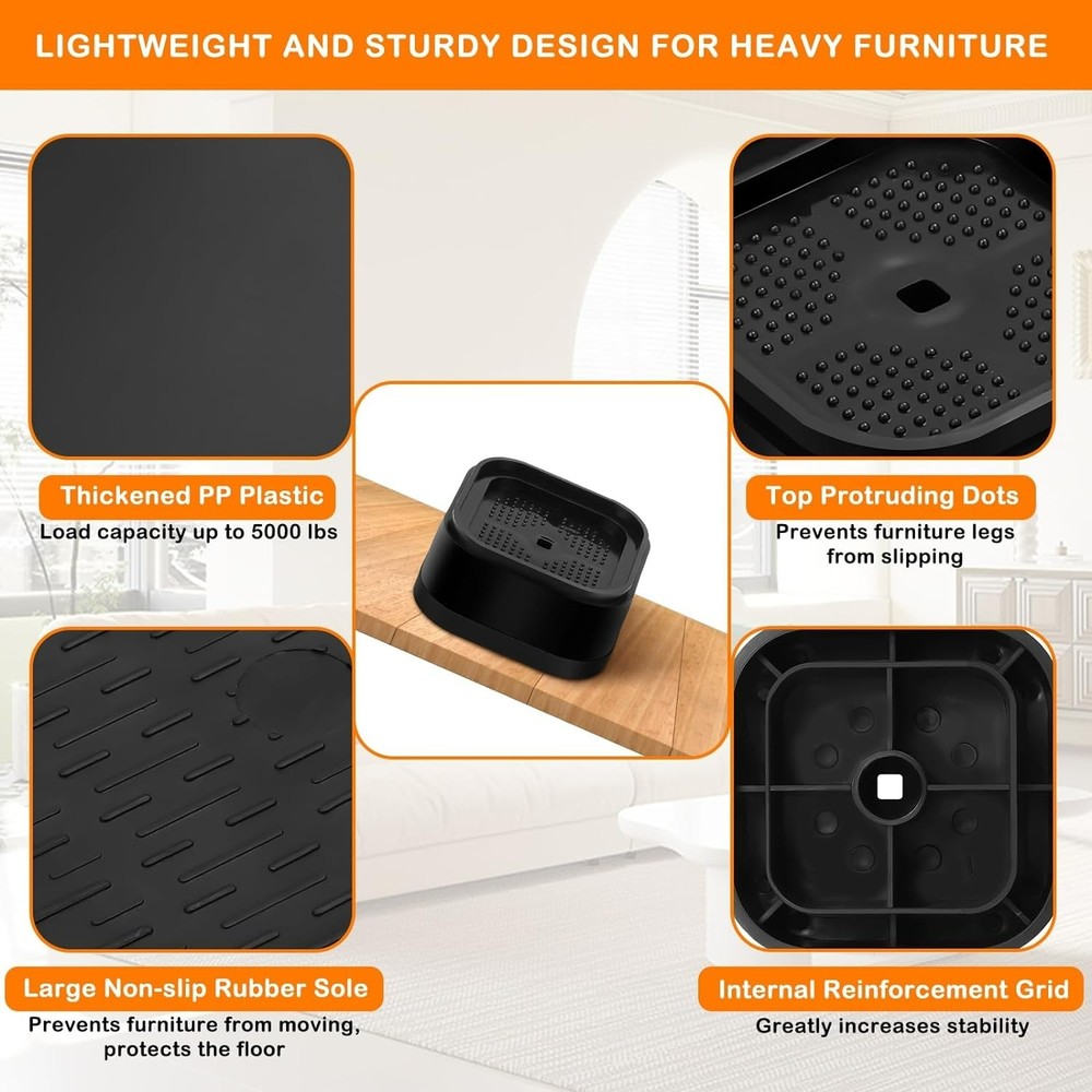 Adjustable 4 Pack Bed Risers - Heavy Duty Stackable Furniture Elevators (1-3 in)