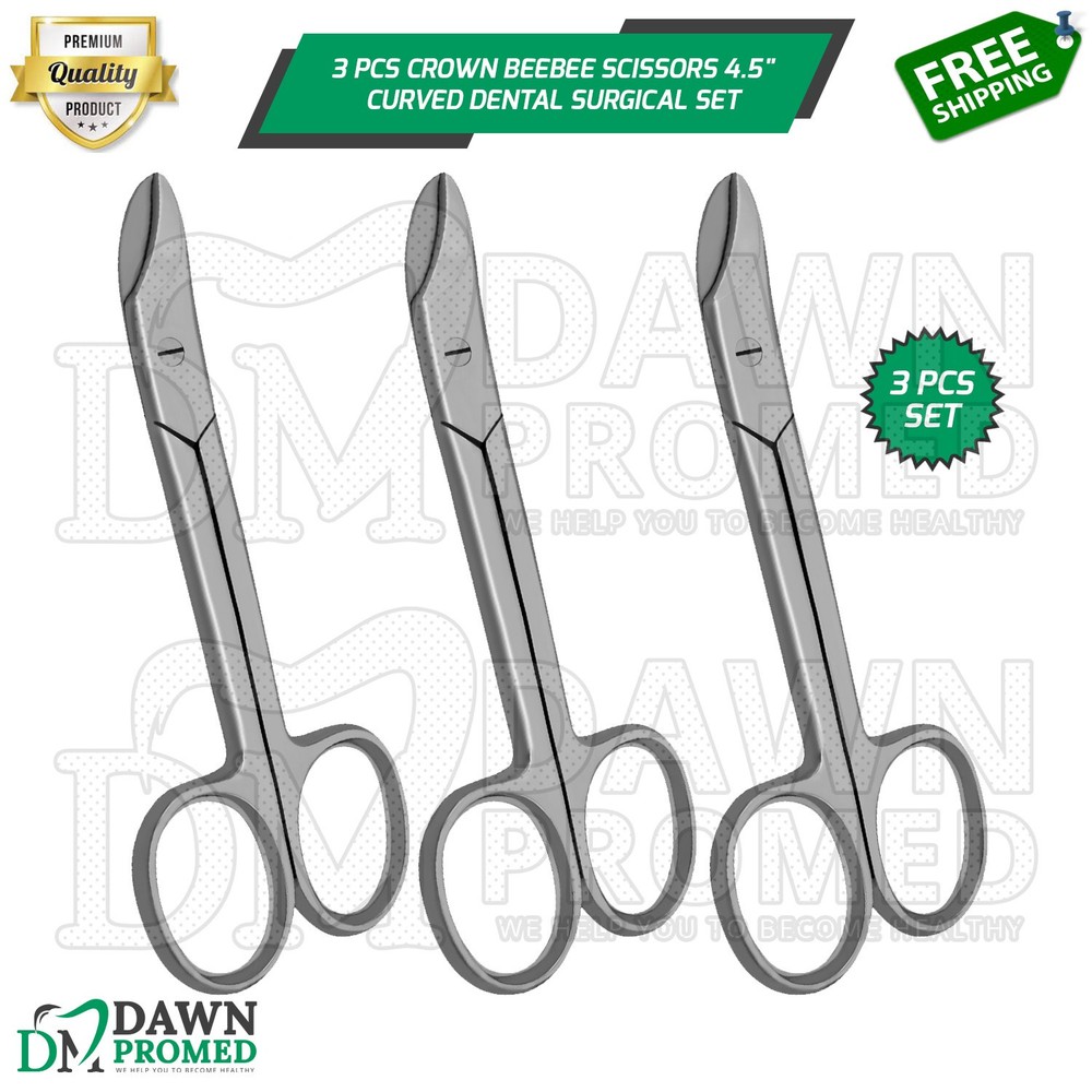 3 Pcs Crown Beebee Scissors 4.5" Curved Dental Surgical Instruments Set