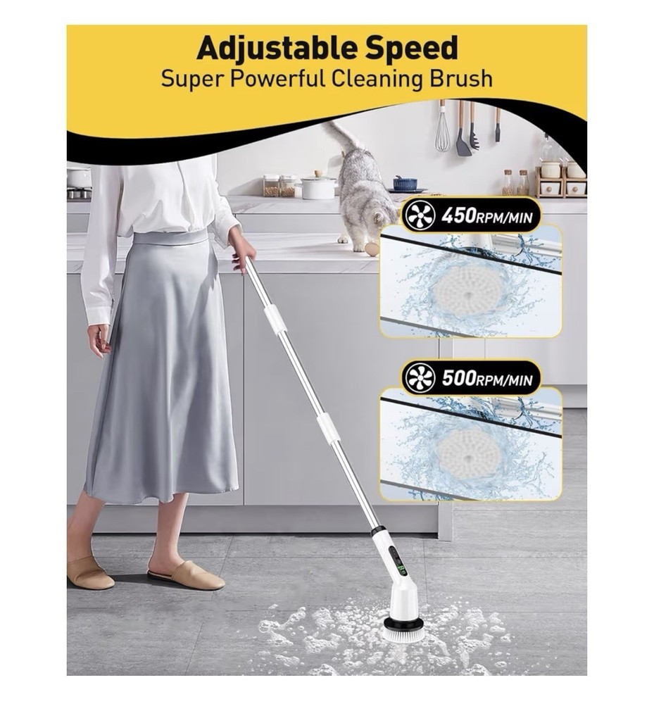 IPX7 Waterproof Adjustable Power Brush, Rechargeable, Bathroom/Kitchen
