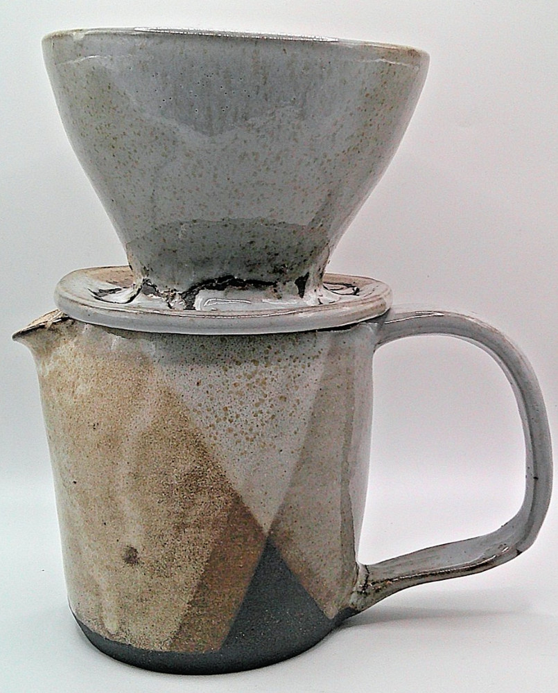 Art Pottery Pour Over Coffee Dripper and Pitcher Signed and Impressed LCM