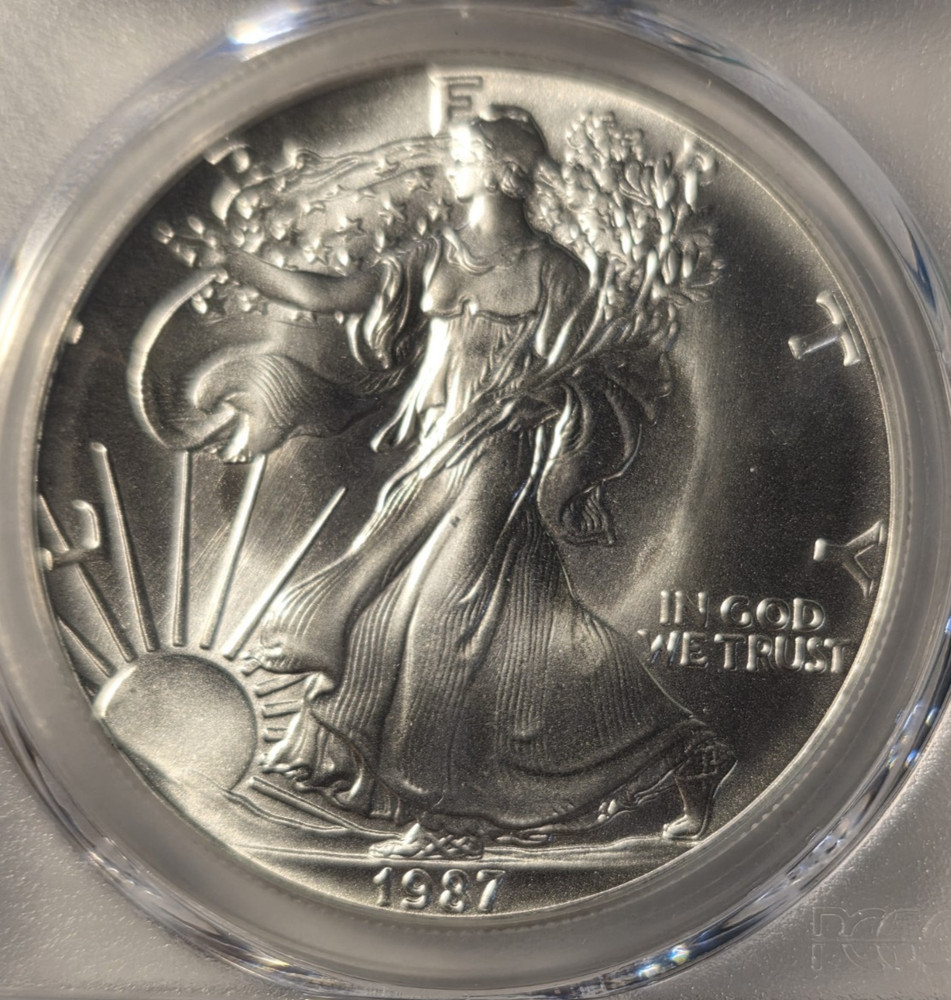 1987 Silver Eagle PCGS MS69 First Strike BLAST WHITE GEM 2nd Year-Flag Label