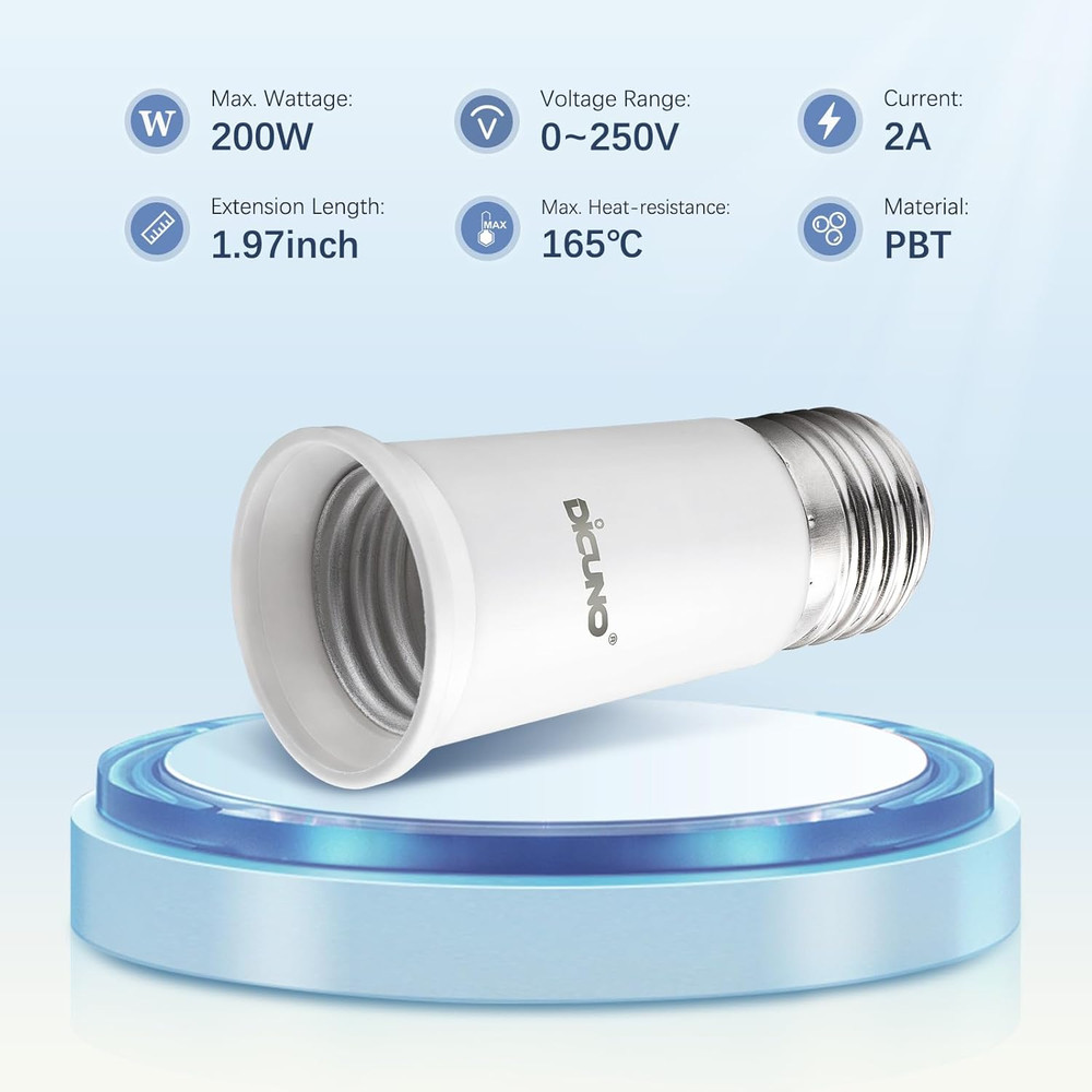 E26 Socket Extender, E26 Standard Medium Base Lamp Bulb Socket Adapter of 5CM/1.