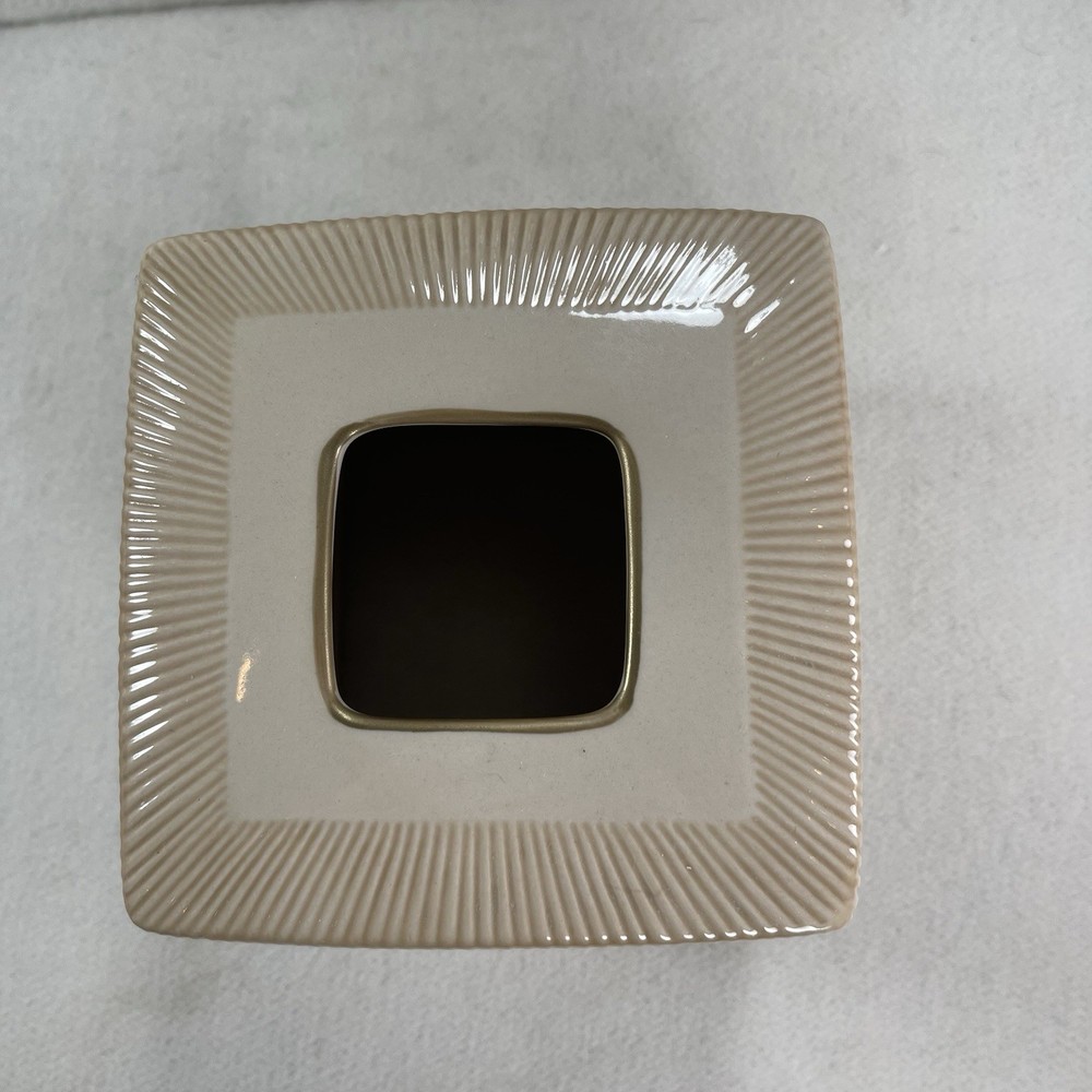 Decorative Ceramic Tissue Box Cover Tan Beige & Gold Pattern