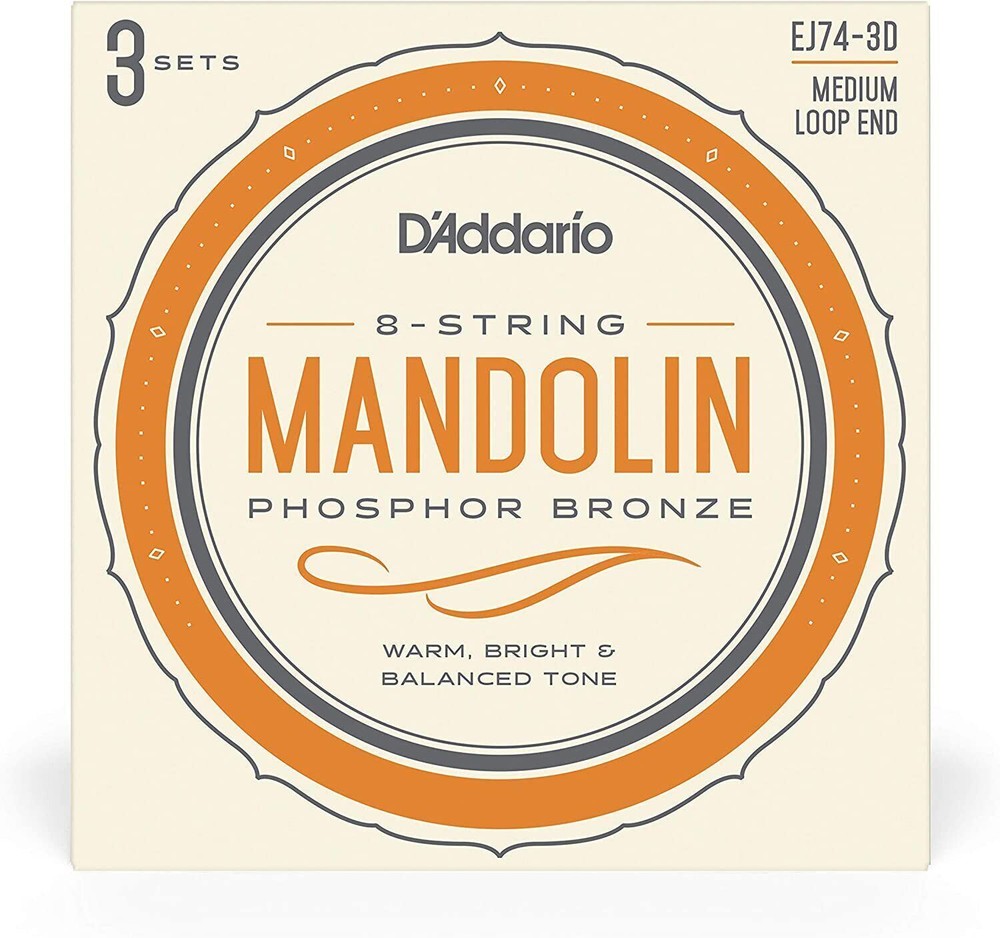 D'Addario EJ74-3D Mandolin Strings, Phosphor Bronze, Medium, 11-40, 3 Sets