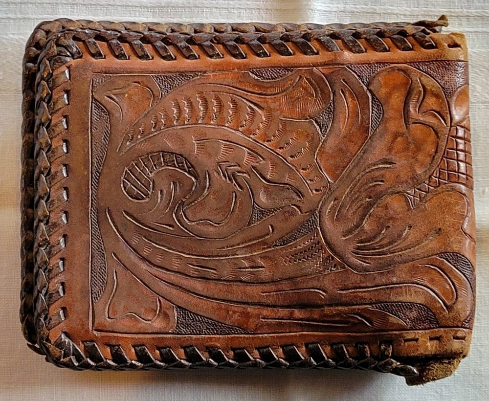 Leather Worker Project Tooled Wallet Leaf & Floral Design Needs Love READ