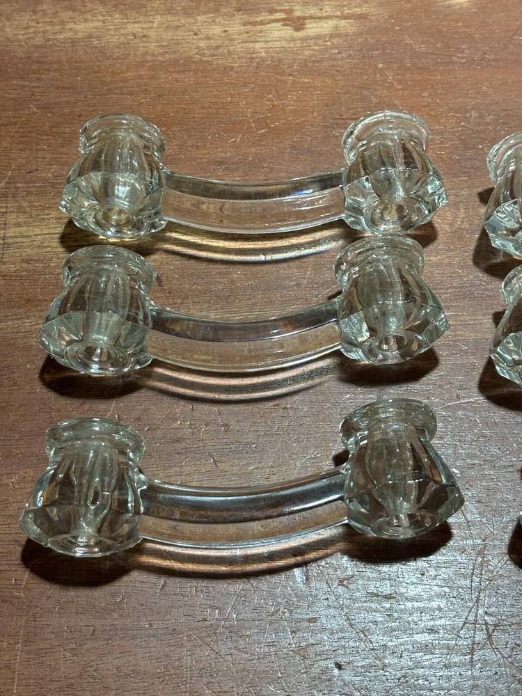 6 Vintage Glass Clear Cabinet Kitchen Pull Handles