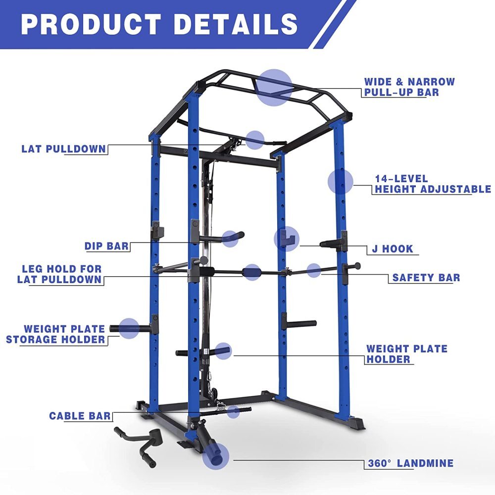 Multifunctional Power Cage, Pullup Squat Rack 1000Lbs Capacity Barbell Rack