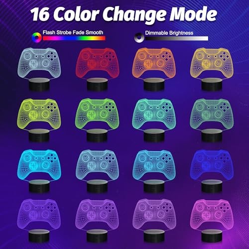 Gamepad 3D Illusion Lamp, Controller Night Light with Remote Control + Game3