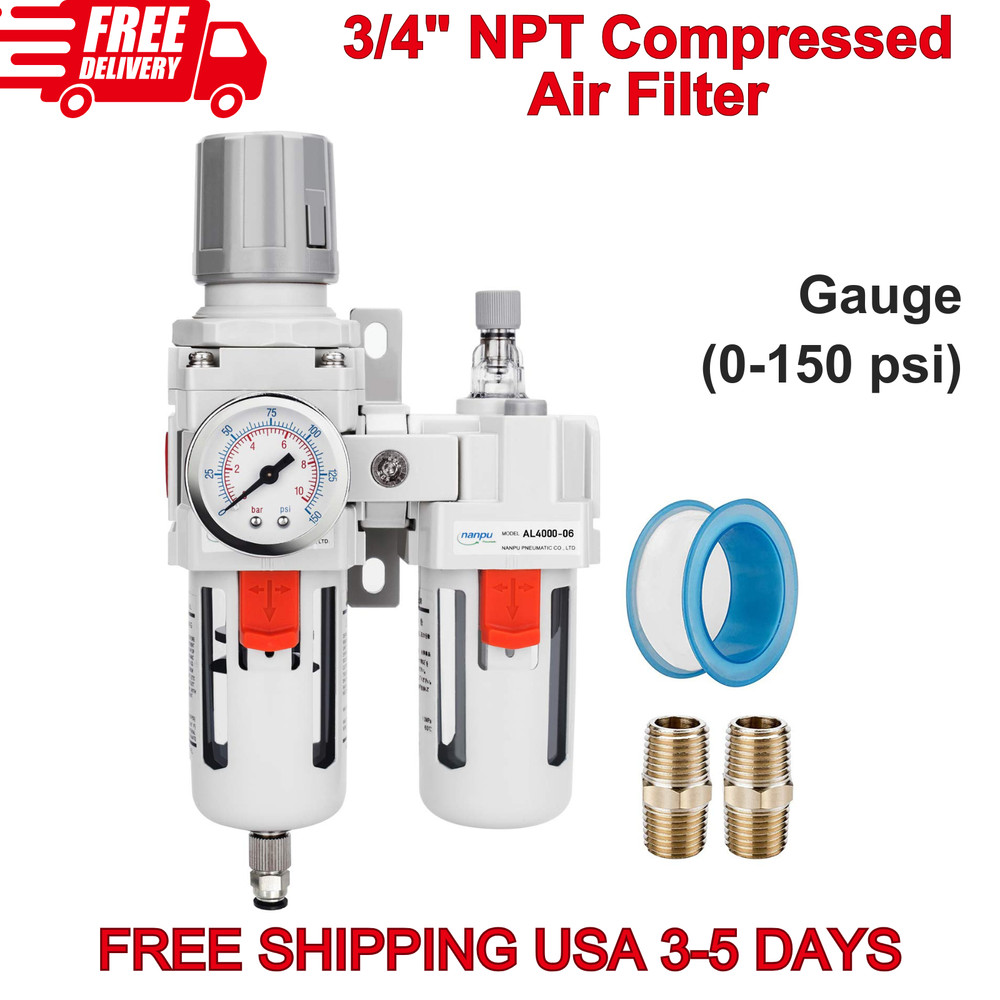 3/4" Compressed Air Moisture Filter Regulator Oiler Separator Lubricator Combo