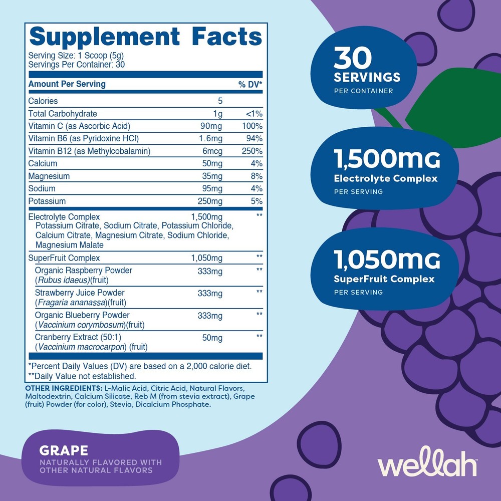 Wellah Splish Splash Hydration Electrolyte Drink Mix (Grape, 30 Servings)