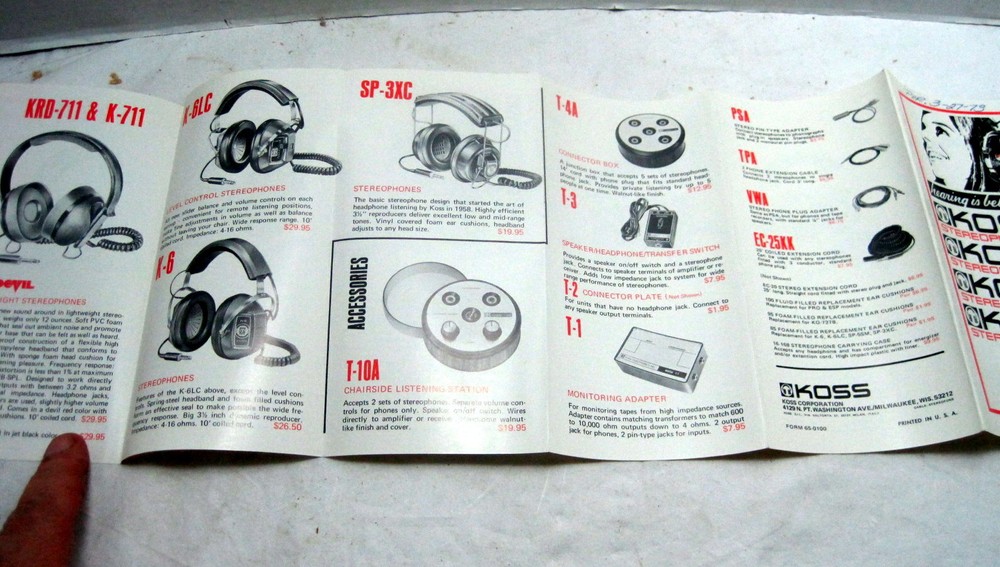 Koss Headphone Full Line Brochure==Original!