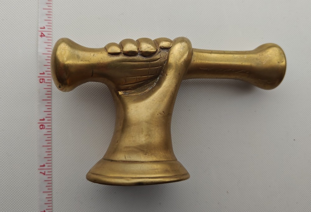 Vintage Brass Fist Hand With Scroll Door Pull Safe Handle