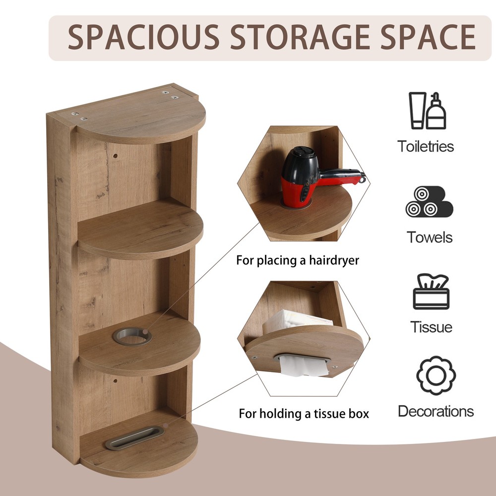 12" Bathroom Wall-Mounted Storage Rack, Float Mounting Design,(KD-Packing)