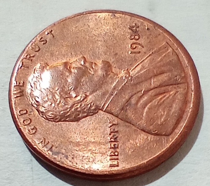 One Cent 1984 Coin MAD Misaligned Die Obverse Error Grease Strike Reverse