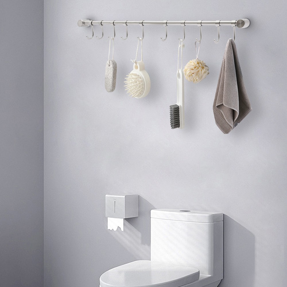 Utensil Rack 20" Inch Kitchen Hanger Wall Hanging Rail Rod w/ 10 Sliding Hooks