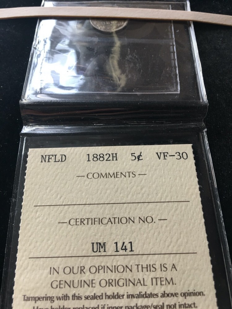 1882H ICCS Graded, Newfoundland ¢5 Cent, **VF-30**