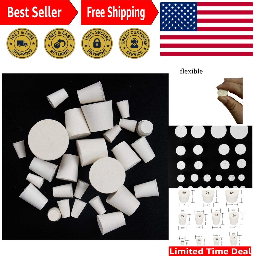 Reliable Solid Rubber Stoppers - 26 Count in 11 Sizes for  Tubes and Flasks