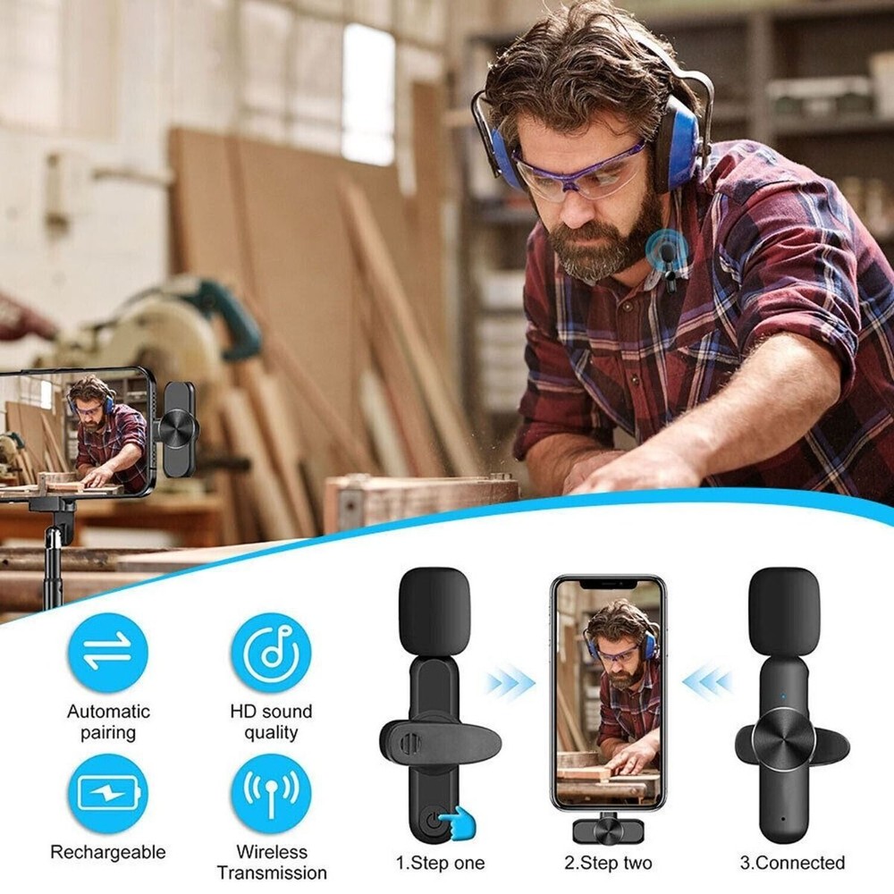 Wireless Lavalier Lapel Microphone System for Clear Audio Streaming, 2-Pack