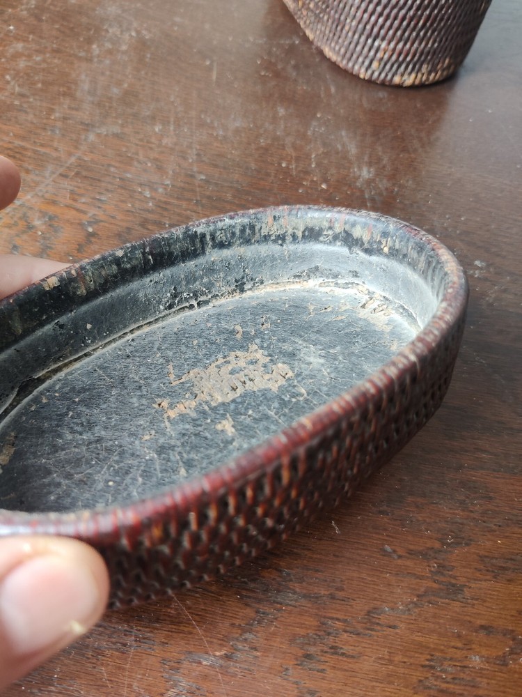 Superb Antique Japanese Wicker Ware Container Lidded Storage Box